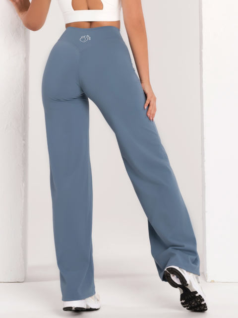 Син дамски спортен клин с широки крачоли за тренировка